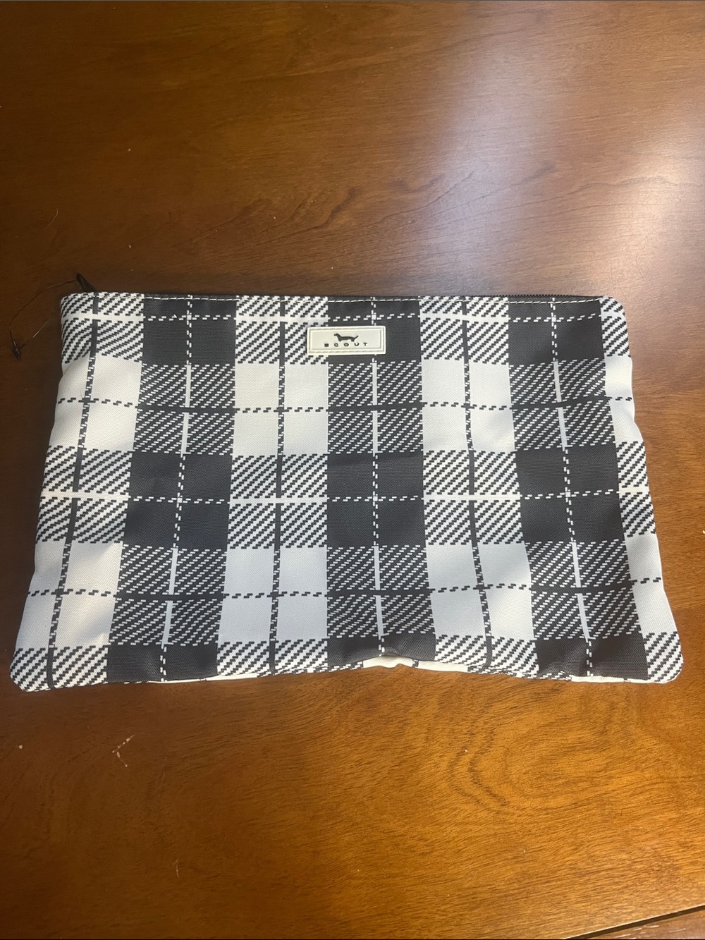 Scout Zippered Pouch Black and Cream Plaid